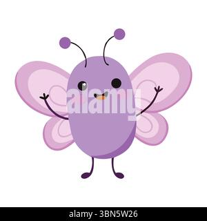 Cute Cartoon Butterfly - Purple Character with Smiling Expression Stock Vector