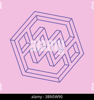 Optical illusion Hexagon. Impossible object. Line design. Optical art. Stock Vector