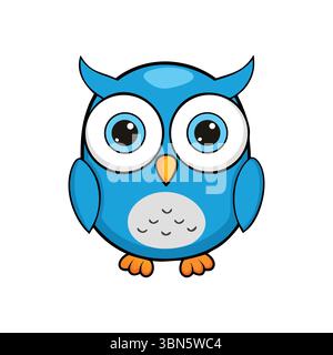 "Cute Blue Cartoon Owl - Perfect for Kids and Animal Lovers" Stock Vector