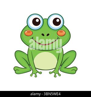 Cute Cartoon Frog - Adorable Green Character with Big Eyes Stock Vector