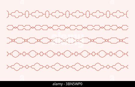 Oriental style outline arabic borders. Simple geometric indian, arabic seamless patterns, frames. Stock Vector