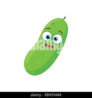 "Cute Cartoon Cucumber Character with Big Eyes and Smile" Stock Vector