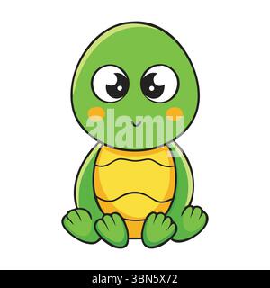 Cute Cartoon Turtle - Adorable Sitting Character with Big Eyes Stock Vector