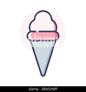 "Cartoon Ice Cream Cone with Pink and White Scoops" Stock Vector