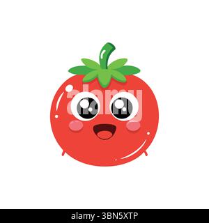 "Cute Cartoon Smiling Tomato Character with Big Eyes and Cheerful Expression" Stock Vector