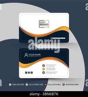 Abstract yellow wavy mesh gradient business card design, professional stylish name card template vector eps10 Stock Vector