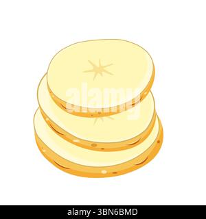 Potatoes cut into circles and slices in section isolated on white background. Stock Vector