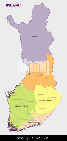 The detailed map of the Finland with regions or states and