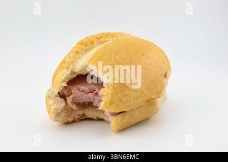 angebissenes Fleischkäsebrötchen Stock Photo