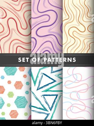 Set of Abstract Wavy Lines & Geometric Patterns Backgrounds Stock Vector