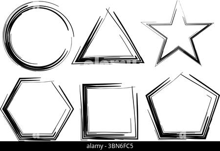 Grungy Brush Stroke Geometric Shapes Frames Black White Stock Vector