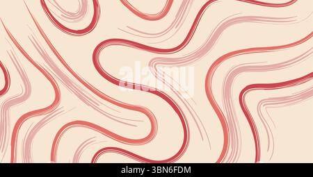 Abstract Red Wavy Brush Strokes Background Fluid Organic Lines Stock Vector