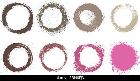 Grungy Hand-Drawn Circle Frames & Splatter Brush Strokes Set Stock Vector