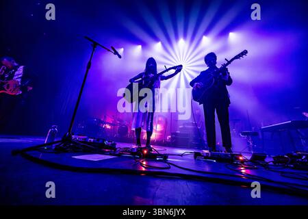 Peter Bradley and Michelle Zauner of Japanese Breakfast performing on