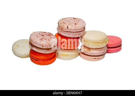 Colorful macaroni cakes isolated on a white background. Dessert Stock Photo