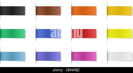 Set of rectangular bookmarks. Horizontal orientation. Multicolored labels with shadows Stock Vector