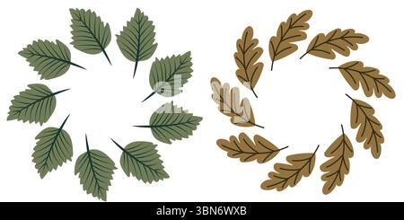 Set of leaf wreaths. Round frames with autumn leaves. Stock Vector