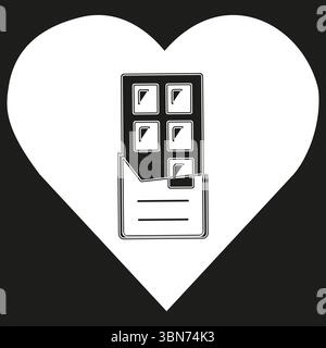 Chocolate in the heart icon. Organize love symbol. Vector file design. Black background shape. Stock Vector