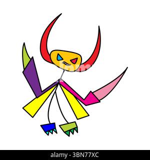 playful horned monster character cartoon colorful design vector illustration Stock Vector
