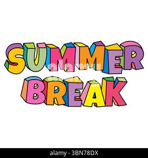 summer break cartoon text design vector illustration in a fun 3d-style cartoon font Stock Vector