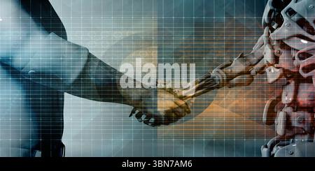Human and Robot Hand System Integration Concept Art Stock Photo