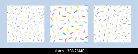 Simple Sprinkle Pattern. Colorful candy topping. Set of Donut or sweet confetti backgrounds. Vector Illustration in scandinavian style Stock Vector