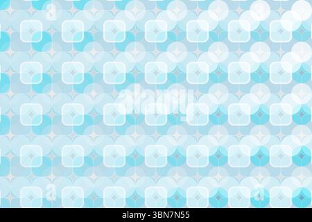 Displaying flat geometric pattern in light blue tones with translucent circles squares star accents Stock Photo