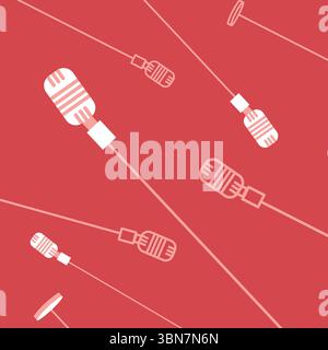 Square image of retro microphones in white on red background, with copy space Stock Photo