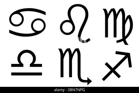 Zodiac signs handmade illustration on white background Stock Vector