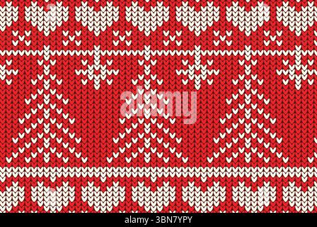red knitting Christmas vector background snowflakes Stock Photo