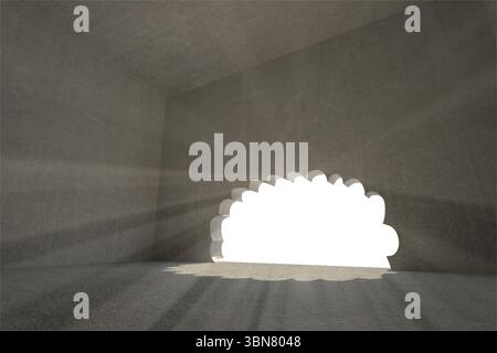 Cloud shaped door in dark room Stock Photo