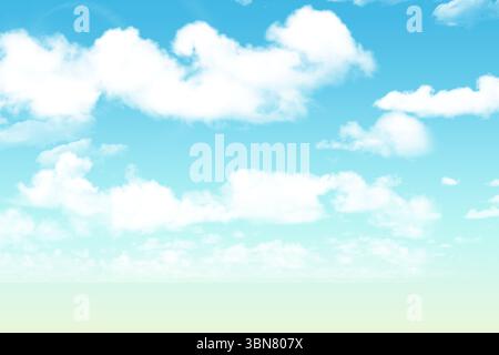 Flat design sky illustration is showing fluffy cumulus clouds against turquoise cyan gradient Stock Photo