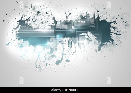 Splash on wall revealing technology interface Stock Photo