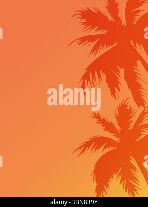 Vector vertical orange background with palm leaves silhouette and place for text. Stock Vector
