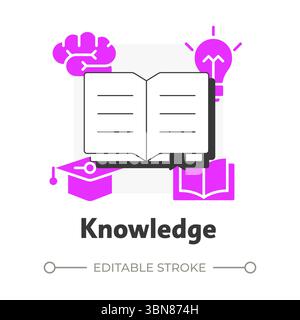 Knowledge flat outline concept icon Stock Vector