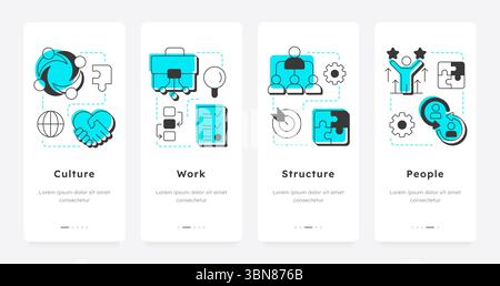 Nadler Tushman congruence framework mobile app onboarding screens Stock Vector
