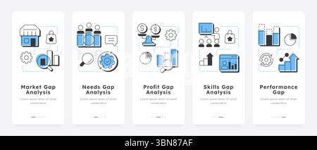Types of gap analysis mobile app onboarding screens Stock Vector
