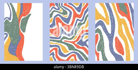 Set of Abstract Posters with Wavy Stripes Stock Vector