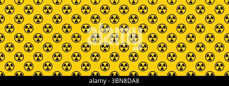 horizontal seamless black radioactive sign on yellow for pattern and background. Stock Vector