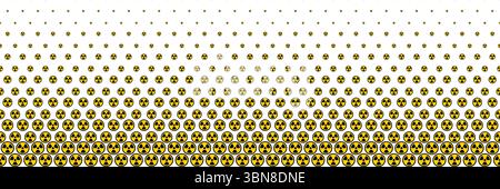 horizontal halftone of black and yellow radioactive sign on white for pattern and background. Stock Vector