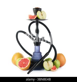 Hookah with different fruits isolated on white Stock Photo