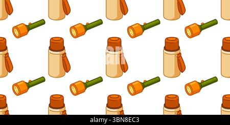 Seamless Camping Equipment Pattern. Seamless pattern with camping flashlights and thermos bottles on white background. Flat style, natural colors. Stock Vector