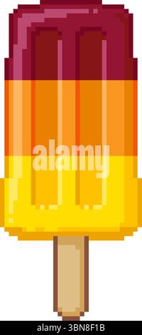 Pixel art illustration of a layered fruit popsicle in red, orange, and yellow colors on a white background. Vector illustration. Stock Vector