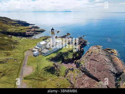 aerial view of Rua Reidh Iighthouse at the rocky west coast of Scotland near Gairloch Stock Photo