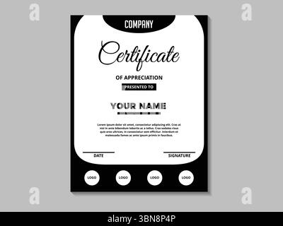 Professional certificate vector template suitable for diplomas, awards and appreciations. Customizable layout with elegant design, suitable for variou Stock Vector