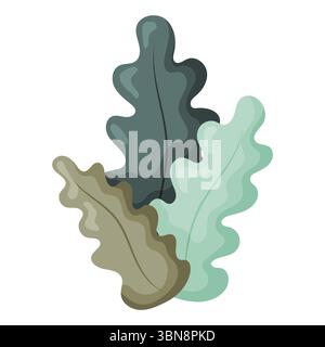 A charming illustration featuring a cluster of three stylized leaves with wavy irregular edges and a soft muted color palette. Perfect for adding a na Stock Vector