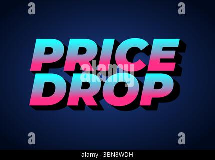 A vibrant graphic design featuring the bold text PRICE DROP in a modern, eye catching style with a gradient of pink and blue colors against a dark bac Stock Vector