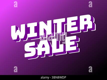 Bold 3D text Winter Sale on a purple gradient background. Good for ads Stock Vector