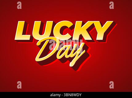 A vibrant graphic design featuring the words LUCKY DAY in bold, stylized typography. The background is a rich red, enhancing the golden lettering with Stock Vector