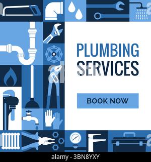 Professional plumbing services, maintenance and repair, geometric background with copy space Stock Vector